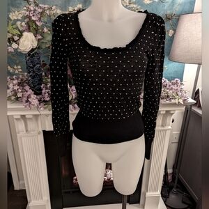 Free People EUC S black and cream polkadot sweet sweater.